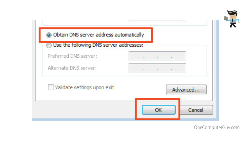 Obtain dns server address automatically