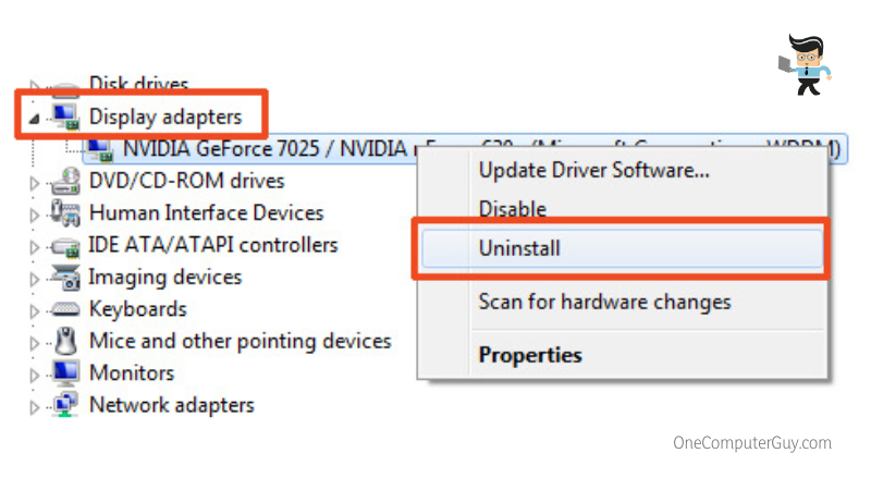 Uninstall display adapter