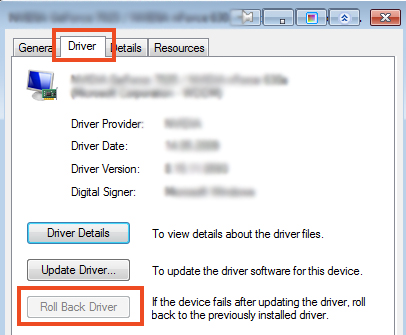 Roll back graphics driver