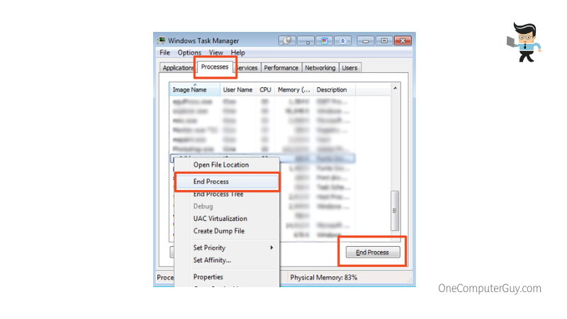 End process in processes tab