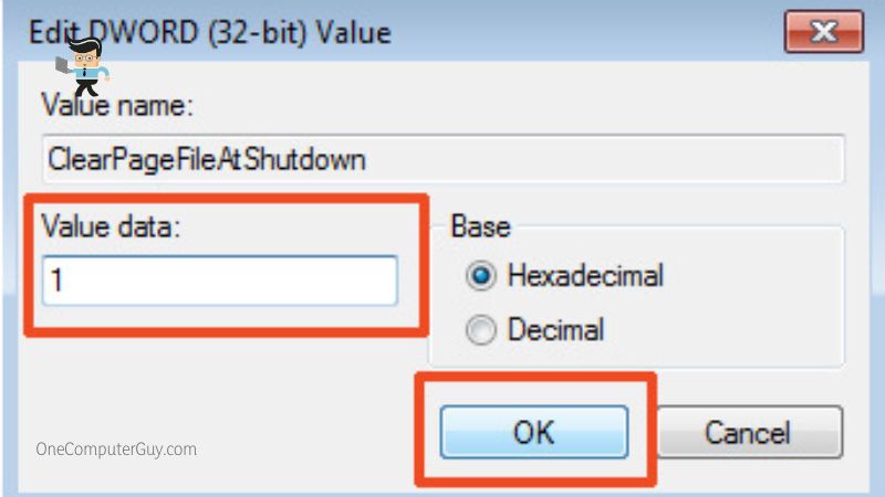 Value Data in ClearPageFileAtShutdown