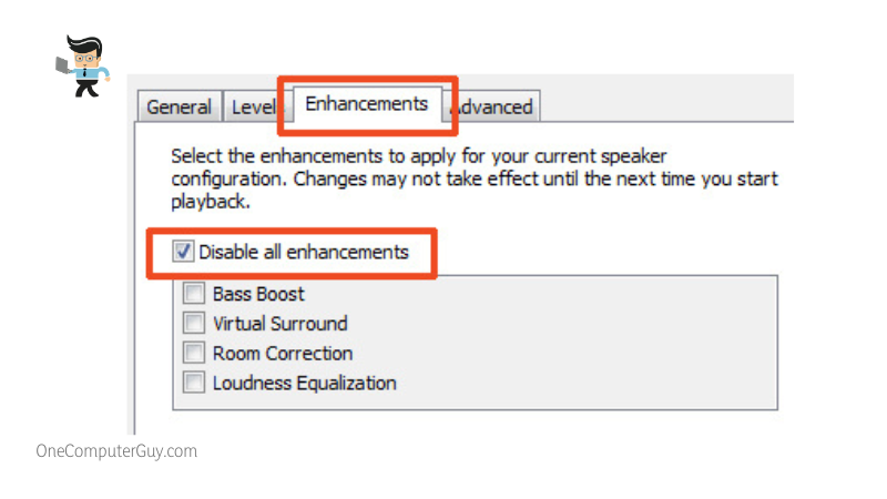 Check disable all enhancements box in the enhancement tab