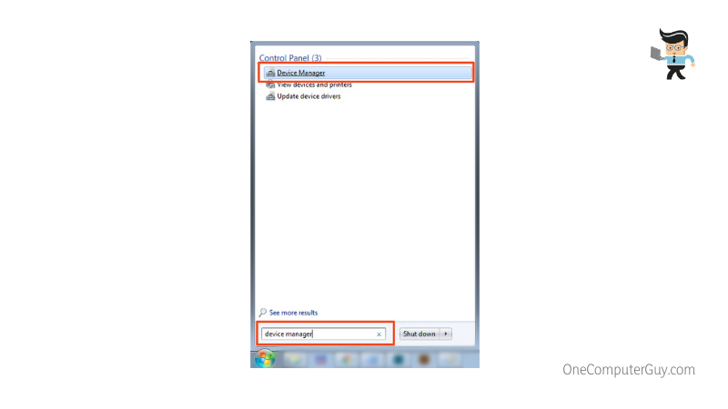 Device manager option in start menu