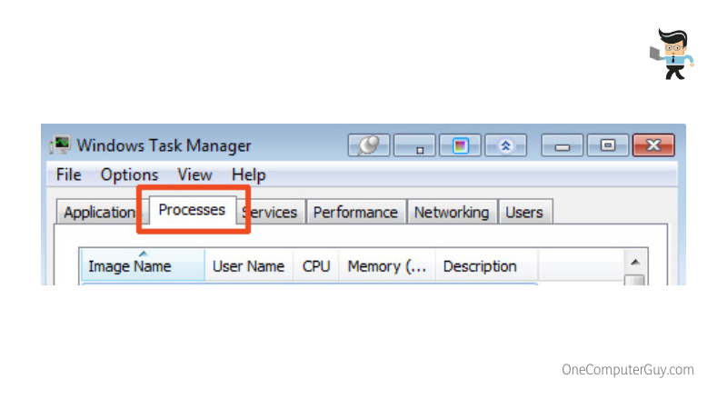 Process tab in task manager