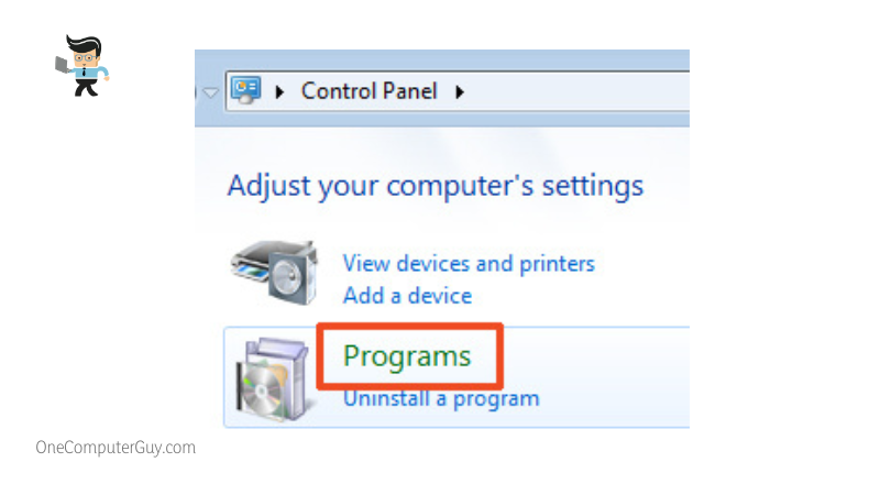 Programs in control panel menu