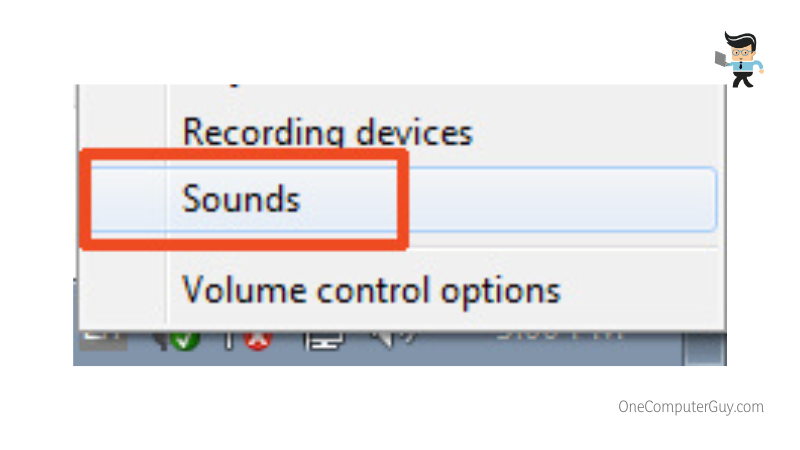 Sounds option in the list of speaker icon
