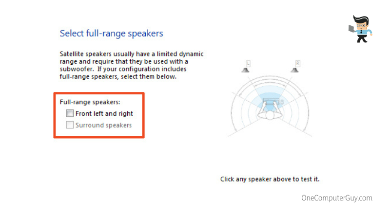 Uncheck the front left and right option in full range speakers