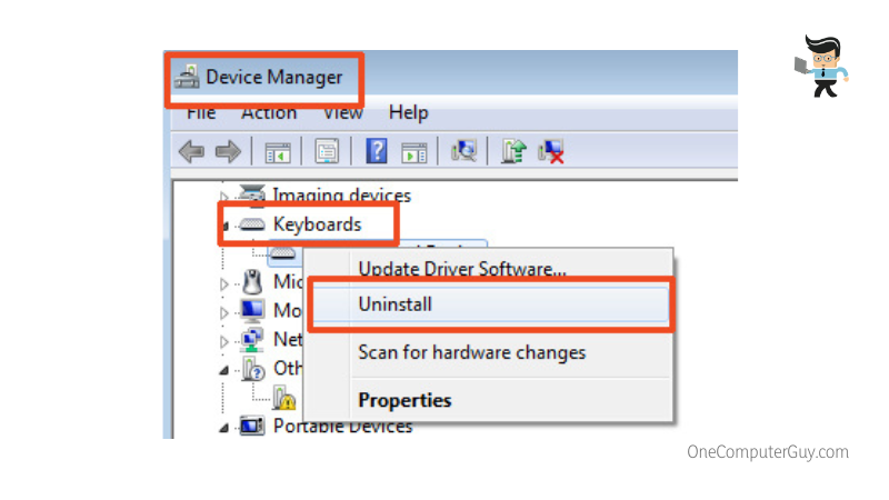 Uninstall a driver via device manager