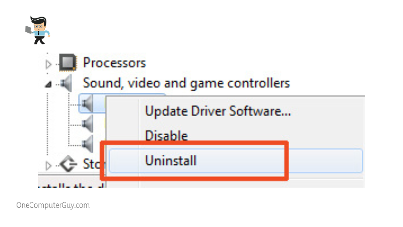Uninstall device for sound driver