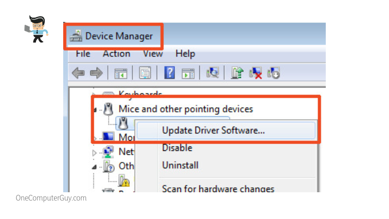Update driver in mice and other pointing devices
