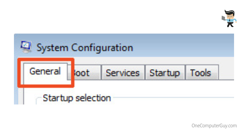 General tab in system configuration utility