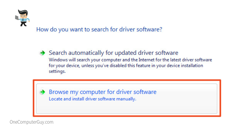 Browse my computer for drivers as manual installation option