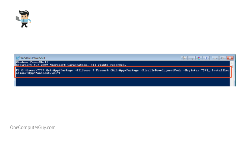 Get appxpackage allusers foreach add appxpackage disabledevelopmentmode register installlocation appxmanifest xml