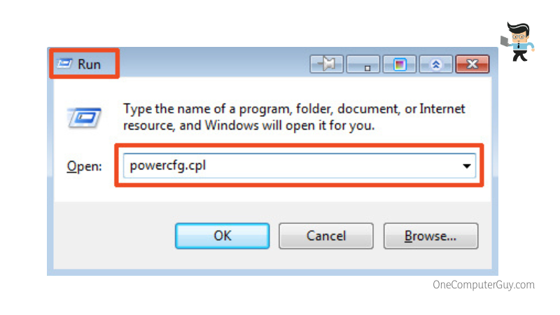 Powercfg cpl into the run dialog box