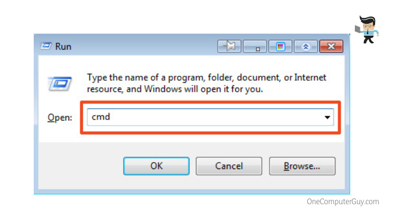 Type cmd in the run dialog box