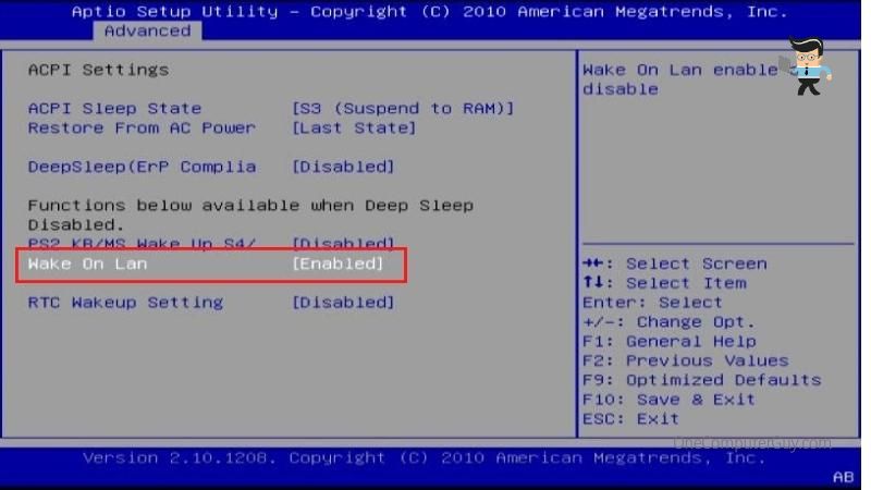 Enable Wake On Lan Setting