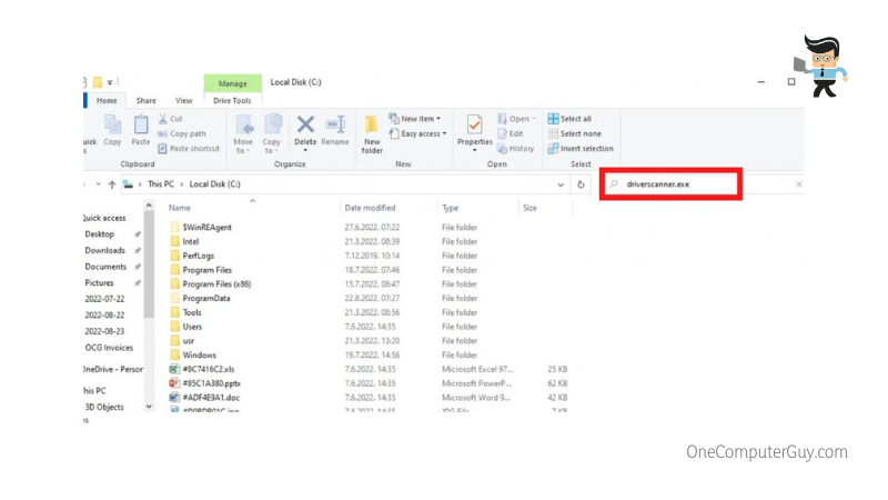 Search for driverscnner exe file