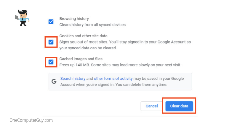 Clear data in chrome clear browsing data