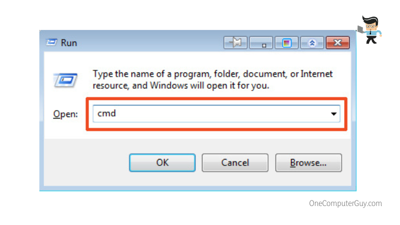 Cmd in the run dialog box to renew your ip address