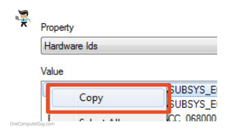 Copy first hardware id