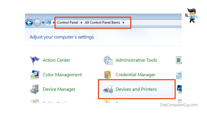 Devices printer on control panel