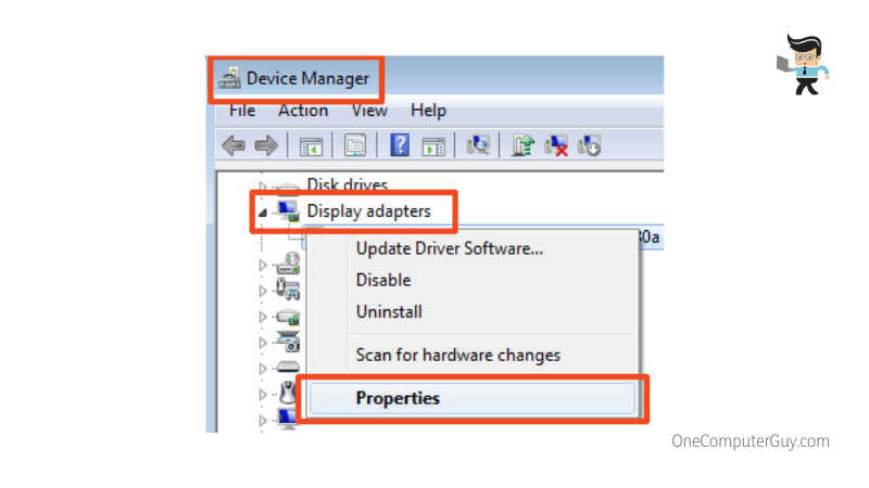 Properties of a display adapter