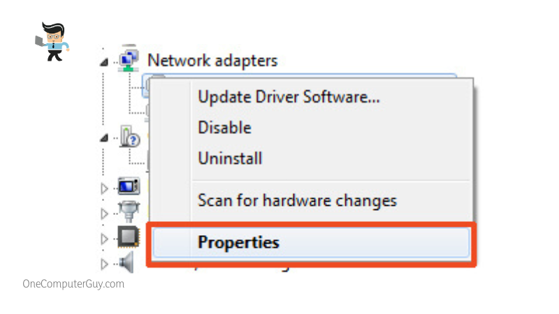 Properties of the wireless adapter