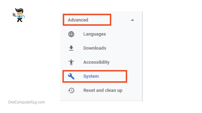 System in advanced chrome settings